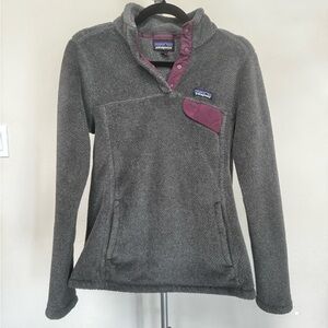 Patagonia Women's Re-Tool Snap-T Pullover Fleece Heather Gray and Light Balsamic